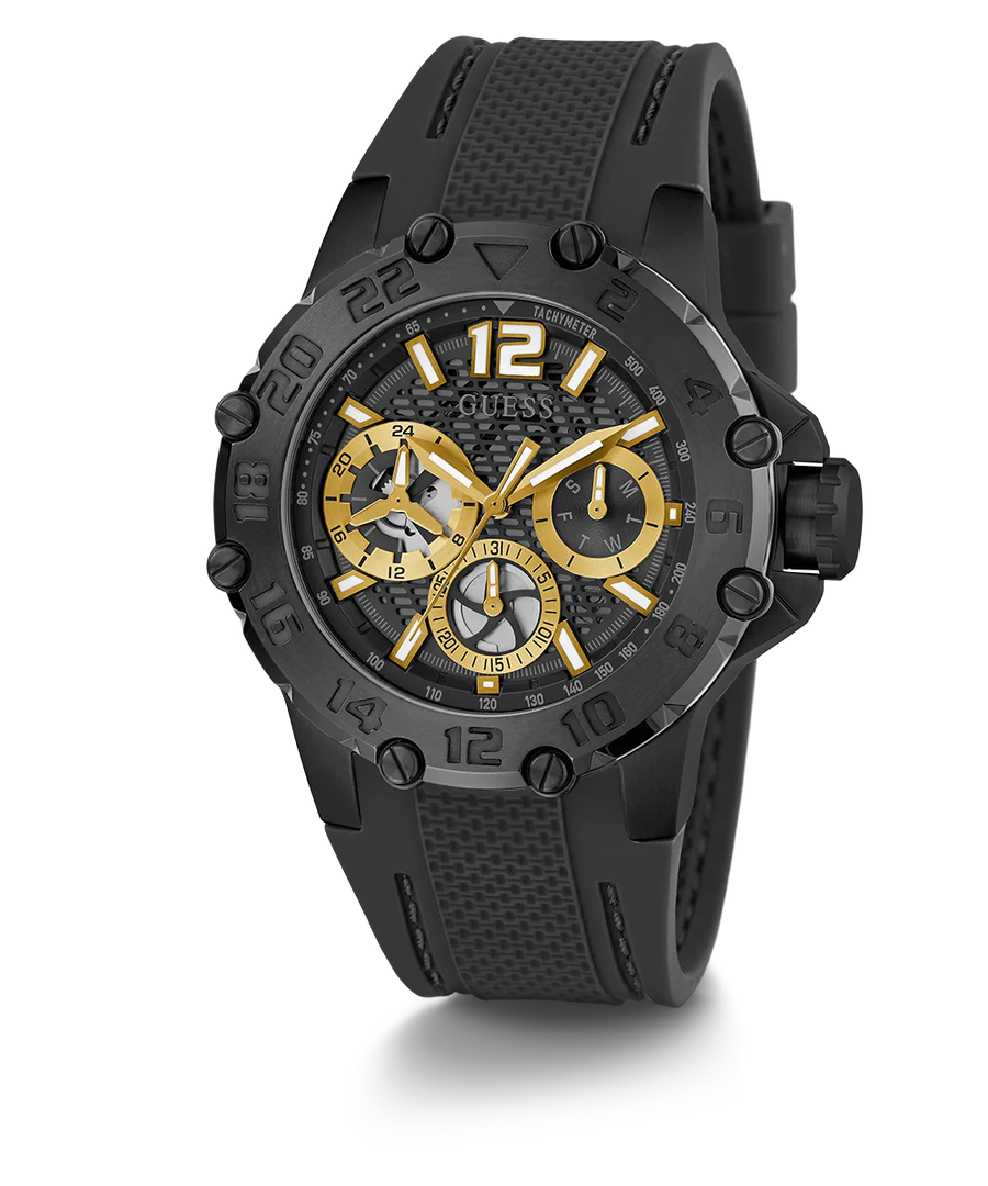 Guess Orologio Da Uomo Analogico GW0640G2 - Quadrante Nero, Cinturino In Pelle, Movimento Al Quarzo, 11 Mm Di Spessore, Chiusura A Pieghevole