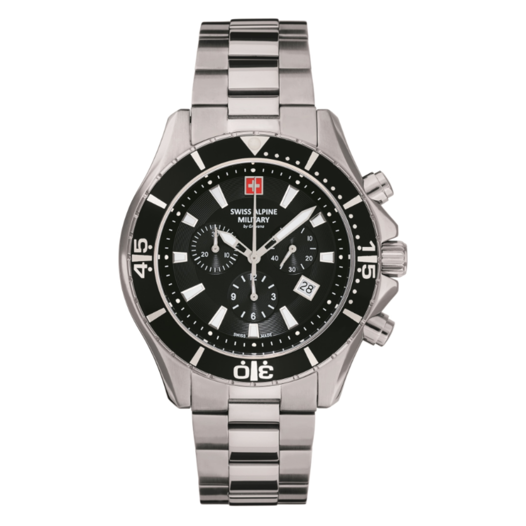 Swiss Alpine Military 7052 - Orologio analogico al quarzo, GMT, da uomo, in acciaio inox, Acciaio/blu/blu – 1135sam
